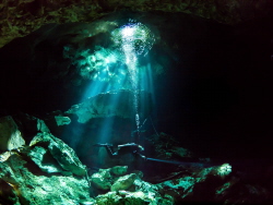 Playing with natural light in the cenote of Tajma Ha in M... by Brenda De Vries 